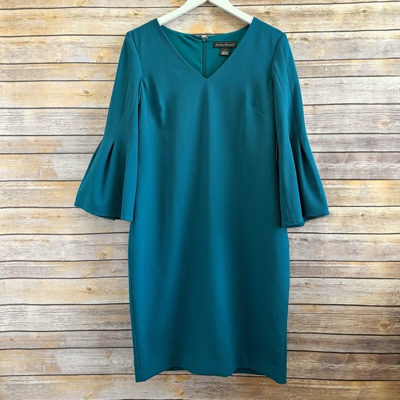 Jessica Howard Dresses & Skirts - Jessica Howard V-Neck 3/4 Bell Sleeve Teal Sheath Dress Size 10 NWT